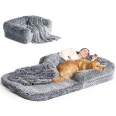 Imagem de Cama de memória ortopédica dobrável para cães humanos EHEYCIGA cinza