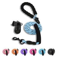 Imagem de IVY&LANE Coleira resistente para cães com suporte para saco de cocô, coleira de corda forte para cães com duas alças acolchoadas, fios refletivos de 1,5 m, coleira para cães pequenos, médios e