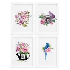 Imagem de Quadros para Sala Flores Aquarela Moldura  22x32cm 4un