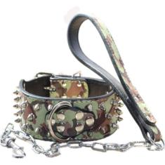 Imagem de Coleira para animais de estimação de couro cravejado, conjunto de 2 peças, pitbull boxer para cães médios e grandes, camuflagem, M/437 (Color : Camouflage, Size : Medium)