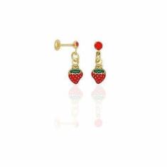 Imagem de Brinco Morango Vermelho Folheado A Ouro 18K. Infantil - Milena Jóias