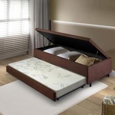 Imagem de Bicama Box com Baú Solteiro 88x188 com Colchão Auxiliar Suede Marrom
