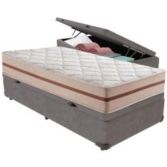 Imagem de Cama Box Baú Cinza E Colchão Classic 22 Cm Molas Ensacadas Solteiro Anjos