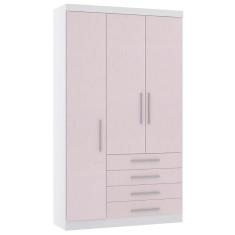 Imagem de Guarda Roupa Modulado 132cm 3 Portas E 4 Gavetas Alpes Luciane Móveis Branco Pf Com Rosa Pf