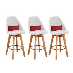 Imagem de Kit 03 Banquetas Bege Claro E Almofada Corino Vermelho