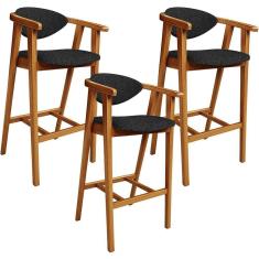 Imagem de Kit 03 Banquetas Alta Para Cozinha Bancada Bar Sala De Jantar Fixa Cecília L02 Linho Chumbo