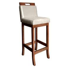 Imagem de Banqueta Alta Milão 104 Cm Madeira Maciça Castanho Suede Bege CCS