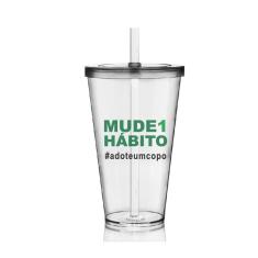 Imagem de 2 Copos com Tampa e Canudo  Personalizados Eco Mude um Hábito