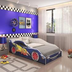 Imagem de Cama Carro Infantil Solteiro Logan Yescasa Branco/Azul