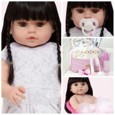 Imagem de Boneca Reborn Barata Morena Vestido Branco 20 Acessórios - Cegonha Reb