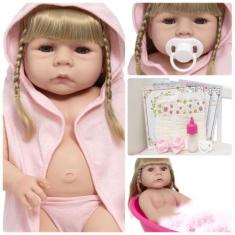 Imagem de Bebê Reborn Menina Corpo De Vinil Siliconado 46cm Kit Roupão - Cegonha