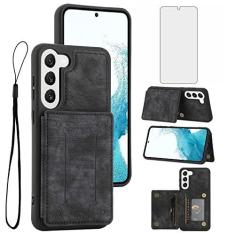 Imagem de Capa de telefone para Samsung Galaxy S23 5G capa carteira com protetor de tela de vidro temperado e suporte fino para cartão de crédito acessórios de célula magnética S 23 23S GS23 G5 SM-S911U 6,1