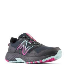Imagem de New Balance Tênis de corrida feminino 410 V8 Trail, Preto/Ciano brilhante/Rosa alto, 35