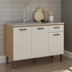 Imagem de Balcão para Pia 1 Gaveta 3 Portas sem Tampo Freijo/white Laca Brilho