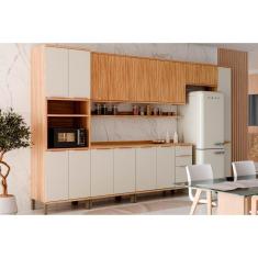 Imagem de Cozinha Modulada Completa Sauvignon 9 Peças (Aéreos+2Balcões+1Paneleiro+1TorreQuente+2Complementos) C9P94 Amendoa/Off White - Ronipa
