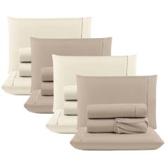 Imagem de Kit c- 4 Jogos Cama Lençol Unique Casal Padrão Micro Percal 400 Fios Ponto Palito 4 Peças - Avelã E