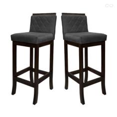 Imagem de Kit 2 Banquetas Média de Madeira Maciça Nice com Encosto Matelassê Suede Cinza CCS