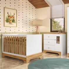 Imagem de Quarto de Bebê Cômoda 1 Porta com Janela e Berço Minicama 100% Mdf Rav