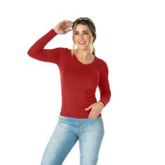 Imagem de Blusa Feminina Básica Manga Longa Gola V 