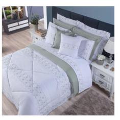 Imagem de Colcha Queen 11 Peças 100% Algodão Percal 200 Fios Bordado - Enxovais