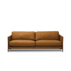 Imagem de Sofá Decorativo Karine 4 Lugares Sala De Estar 270cm Pés Em Aço Couro Caramelo Manchado