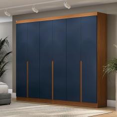 Imagem de Guarda-Roupa Casal 6 Portas 4 Gavetas R582 Canela/Azul - Kappesberg