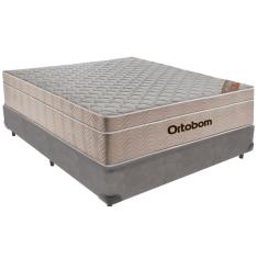 Imagem de Cama Box Cinza e Colchão Airtech Molas Ensacadas Viúvo Ortobom