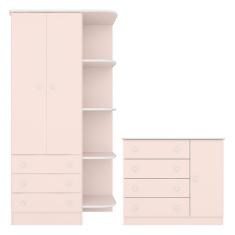 Imagem de Quarto de Bebê Doce Sonho com Roupeiro 825 e Cômoda Sapateira 2561 Qmovi Rosa Acetinado