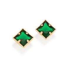 Imagem de Brinco Rommanel Banhado Ouro 18k Solitário Com Zircônia Quadrada Verde 526246