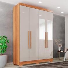 Imagem de Guarda-roupa Casal com Espelho 4 Portas 2 Gavetas França Cinamomo/Off-White