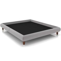 Imagem de Cama Casal Queen Base Box Pés De Madeira 176cm Otto P05 Veludo Cinza -