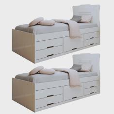 Imagem de Conjunto 2 Cama Solteiro 5 Gavetas Júlia Branco