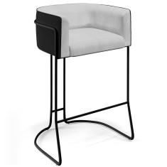 Imagem de Banqueta Decorativa Fixa Base Aço Preto Betina D02 Linho Cinza D-315 Corano Preto B-97 - Lyam Decor