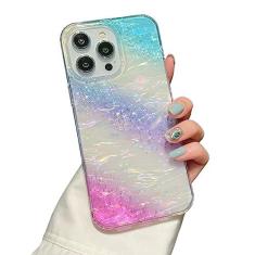 Imagem de Imogacla Capa feminina com estampa de arco-íris brilhante 14 pro - Capa de plástico com glitter em pó compatível com iPhone 14 pro