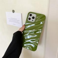 Imagem de Capa de telefone luxuosa com padrão ondulado de seda 3D para iPhone 14 13 12 11 Pro Max X XR XS Max 7 8 14 Plus Capa brilhante de cor sólida, verde, para iphone 14