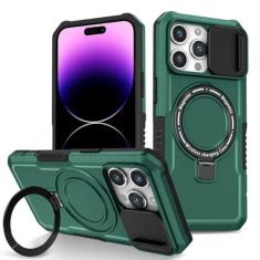 Imagem de Capa de anel para iphone pro max plus, capa de proteção com câmera deslizante para iphone 14 13 12 11 pro max, verde escuro, para iphone 12 pro