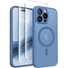 Imagem de CAPRARO Capa magnética para iPhone 14 Pro Max, [compatível com MagSafe] [proteção total da câmera] Capa protetora fina translúcida fosca à prova de choque para iPhone 14 Pro Max de 6,7 polegadas, azul