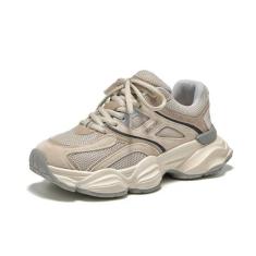 Imagem de BEAU TODAY Tênis de couro plataforma para mulheres, tênis feminino grosso para caminhada, confortável, antiderrapante, largo, casual, tênis feminino, Damasco, 36