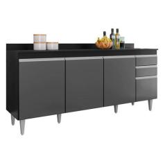 Imagem de Balcão Cozinha Ágatha 180cm Preto Com Grafite  C/ Tampo - Belliv Decor