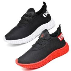 Imagem de Kit 2 Tênis Masculino Esporte Ajuste Cadarço  Vermelho e Preto - EVOLT