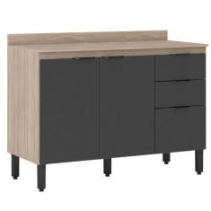 Imagem de Balcão de Cozinha 3 Portas 120 cm Firenze Avena Touch Grafito 93241 De