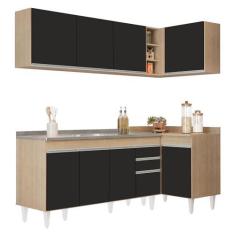 Imagem de Armário de Cozinha Modulado de Canto Esquerdo 4 Peças CP51 com Pia Inox Castanho/Preto - Lumil
