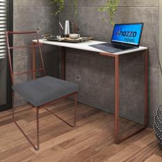 Imagem de Kit Escritório Stark Cadeira e Mesa Industrial Ferro Bronze Tampo MDF Branco Sintético Cinza - Ahz Móveis