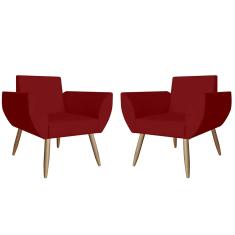 Imagem de Kit Poltrona Decorativa Flora Pés Palito Suede Bordô - DS Estofados