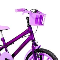 Imagem de Bicicleta Infantil Feminina Aro 16 Nylon + Kit Passeio Cor Violeta E Lilás