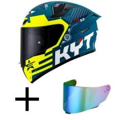 Imagem de Capacete KYT TT Course Fuselage Azul e Amarelo Mais Viseira Camaleão, 