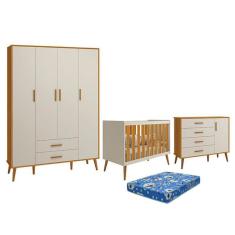 Imagem de Dormitório Infantil Isis Guarda Roupa 4 Portas, Cômoda 1 Porta e Berço com Colchão - Reller Móveis