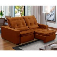 Imagem de Sofa Retratil Reclinavel 2 Lugares 2,60m Atlantis Veludo Laranja LansofBR