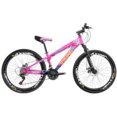Imagem de Bicicleta Aro 26 Viking Tuff X25 24v Freios Hidráulicos, Rosa, Azul, 1