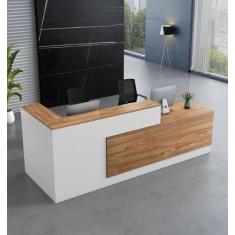 Imagem de Mesa de recepção frontal minimalista moderna com balcão – mesa de recepção premium para escritórios, mesa de recepção multifuncional adequada para salões, caixas registradoras ou recepções (sem